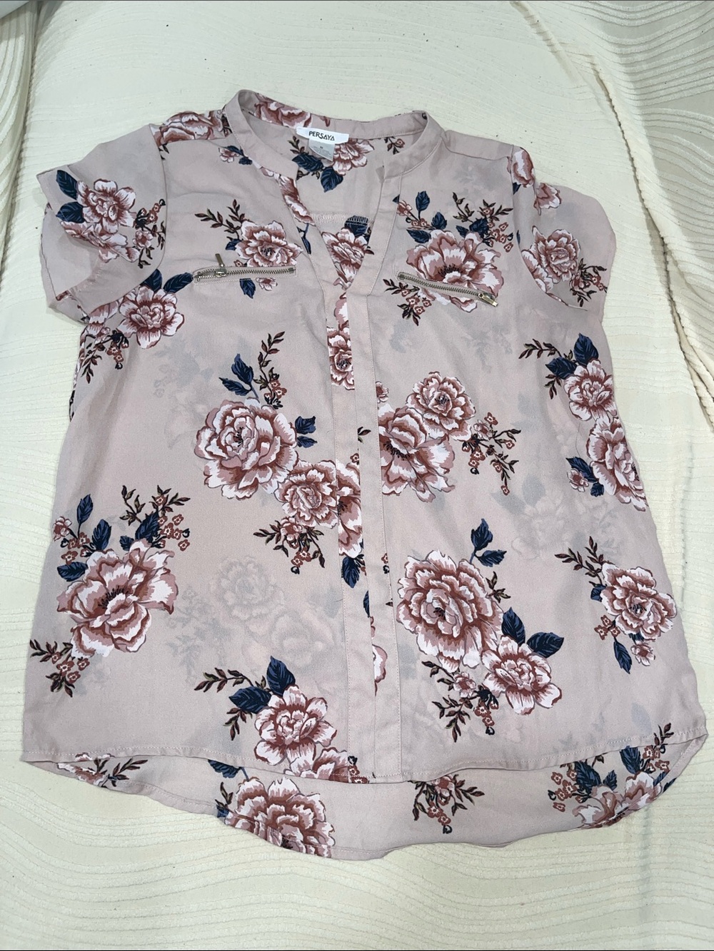 Persaya Pink Floral Short Sleeve Blouse